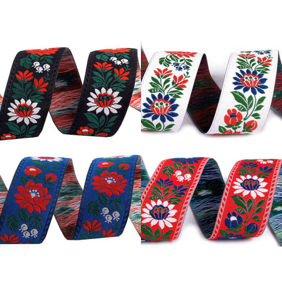Polyester folk costume ribbon width 35mm - Black (100 Meters) Polyester folk costume ribbon width 35mm - Black (100 Meters)