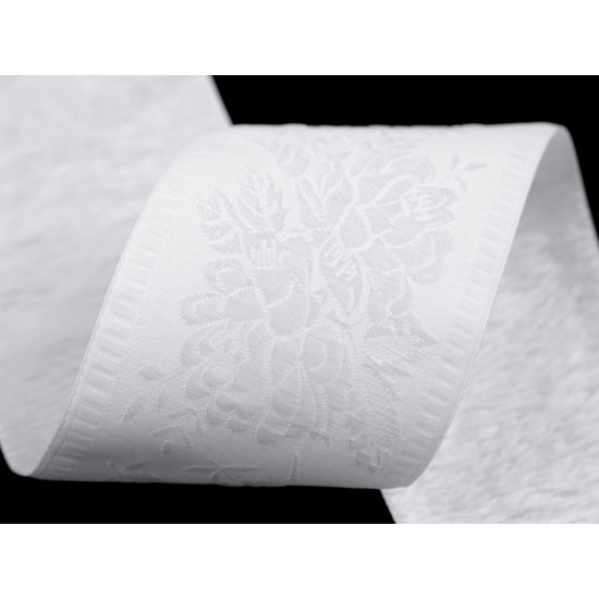 Polyester folk costume patterned ribbon width 55mm - White (1 Meter) Polyester folk costume patterned ribbon width 55mm - White (1 Meter)
