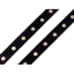 Taśma / lamówka bawełniana z oczkami metalowymi szerokość 20 mm - Czarny (1 Metr)