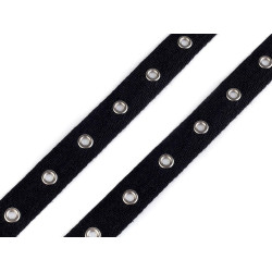 Taśma / lamówka bawełniana z oczkami metalowymi szerokość 20 mm - Czarny (1 Metr)