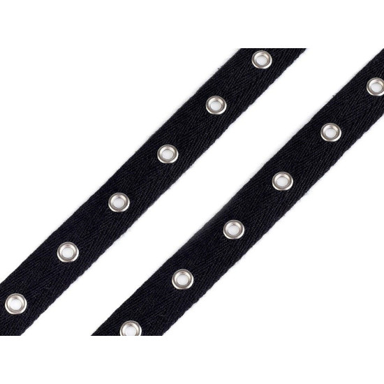 Metal grommet / eyelet tape, width 20 mm - Black (9 Meters) Metal grommet / eyelet tape, width 20 mm - Black (9 Meters)
