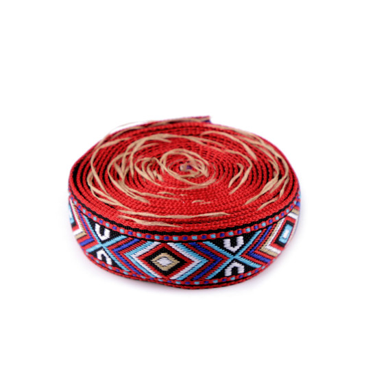 Krajka szerokość 16 mm motyw indiański - Czerwony (1 Metr) Krajka szerokość 16 mm motyw indiański - Czerwony (1 Metr)