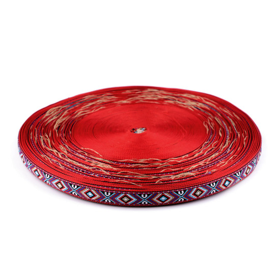 Krajka szerokość 16 mm motyw indiański - Czerwony (1 Metr) Krajka szerokość 16 mm motyw indiański - Czerwony (1 Metr)