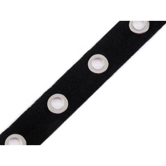 Metal grommet / eyelet tape, width 24 mm - Black (9 Meters) Metal grommet / eyelet tape, width 24 mm - Black (9 Meters)