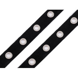 Taśma / lamówka bawełniana z oczkami metalowymi szerokość 24 mm - Czarny (27 Metry)