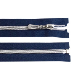 Nylon zipper with silver teeth no 7, length 70 cm - Blue dark (1 Piece)