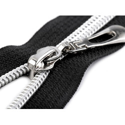 Nylon zipper with silver teeth no 7, length 75 cm - Black (1 Piece)
