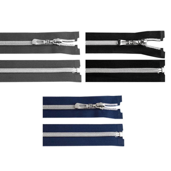 Nylon zipper with silver teeth no 7, length 80 cm - Black (1 Piece) Nylon zipper with silver teeth no 7, length 80 cm - Black (1 Piece)