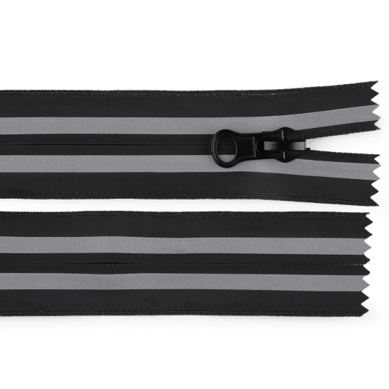 Waterproof nylon zipper no 7, length 18 cm, 20 cm, reflective - Black (1 Piece) Waterproof nylon zipper no 7, length 18 cm, 20 cm, reflective - Black (1 Piece)