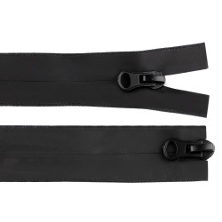 Cerniera impermeabile in nylon, n. 5, lunghezza: 90 cm, opaca 2 cursori / bi-direzionale - Nero (1 Pezzo)