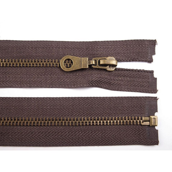 Old brass zipper no 5, lenght 60 cm jacket - Chocolate (1 Piece) Old brass zipper no 5, lenght 60 cm jacket - Chocolate (1 Piece)