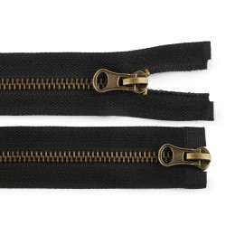 Antique brass zipper no 5, open-end, 2 sliders / two-way 80 cm - Black (1 Piece)