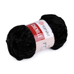 Zsinil kötőfonal chenille 100 g - Fekete (1 Darab)