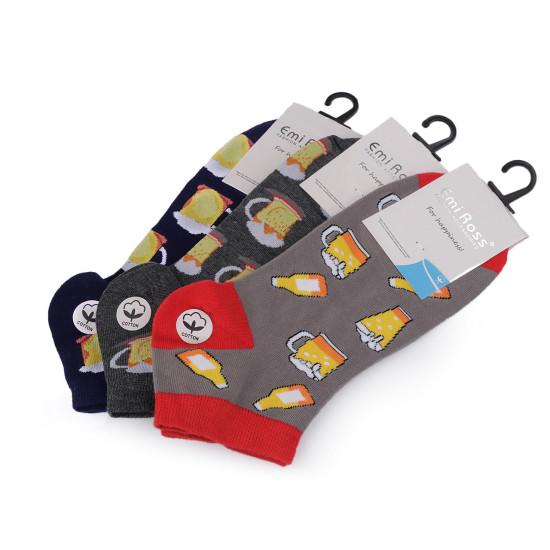 Men's cotton ankle socks beer - Gray (3 Pairs) Men's cotton ankle socks beer - Gray (3 Pairs)
