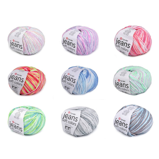 Pelote de laine jeans soft color, 50 g - Multicolore (10 Pièces) Pelote de laine jeans soft color, 50 g - Multicolore (10 Pièces)