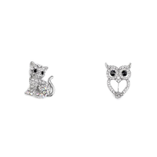 Rhinestone brooch cat, owl - Crystal ab (12 Pieces) Rhinestone brooch cat, owl - Crystal ab (12 Pieces)