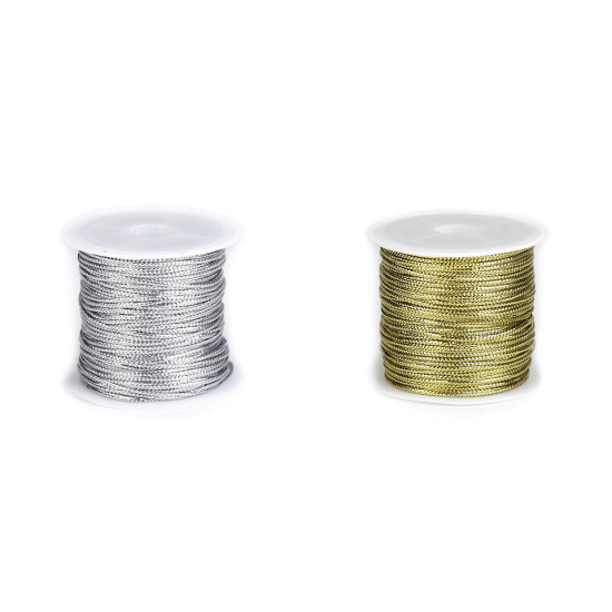 Sznureczek ozdobny z lureksem szerokość 1,1 mm płaski - Srebrny (20 Sztuki) Sznureczek ozdobny z lureksem szerokość 1,1 mm płaski - Srebrny (20 Sztuki)