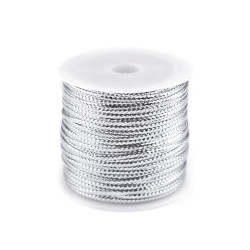 Cordon plat creux de noël avec lurex, largeur 2 mm - Argent (1 Pièce)