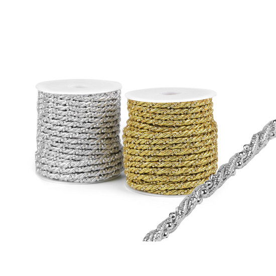 Cordon torsadé en lurex avec chaîne à boules, ø 5 mm - Or (80 Mètres) Cordon torsadé en lurex avec chaîne à boules, ø 5 mm - Or (80 Mètres)