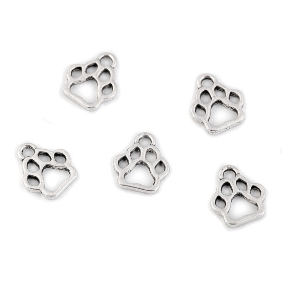 Metal charm paw print 11x13 mm - Platinum (10 Pieces)