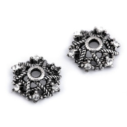 Metal bead cap with rhinestones ø11 mm - Platinum (12 Pieces)