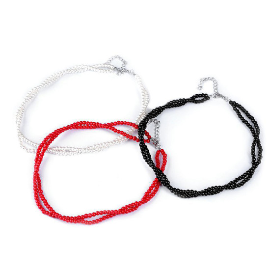 Imitation pearl necklace - Red (12 Pieces)