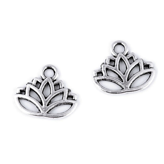 Metal charm lotus 15x17 mm - Platinum (10 Pieces)