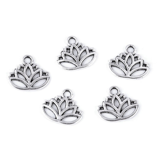 Metal charm lotus 15x17 mm - Platinum (10 Pieces)