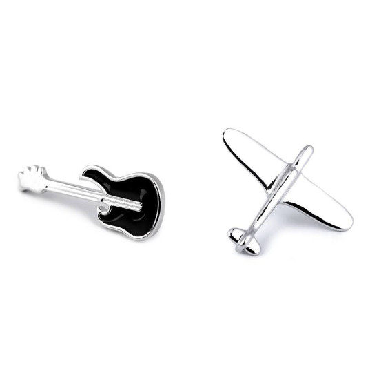 Broszka / pins gitara, samolot - Platyna (6 Sztuki)