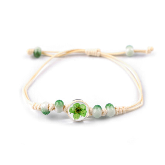 Shamballa bracelet with beads and flower - Green light (1 Piece) Shamballa bracelet with beads and flower - Green light (1 Piece)