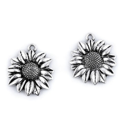 Pendant / charm sunflower 23x27 mm - Platinum (2 Pieces)