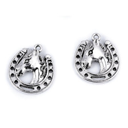 Zawieszka koń z podkową 18x21 mm - Platyna (5 Sztuki)