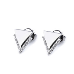 Aros de acero inoxidable, triángulos con pedrería - Plata (1 Par)