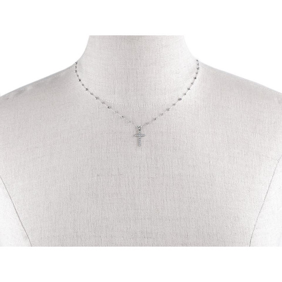 Stainless steel necklace, cross with rhinestones - Silver (1 Piece) Stainless steel necklace, cross with rhinestones - Silver (1 Piece)