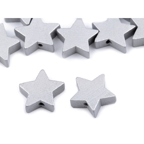 Perles en bois - étoile métallisée, ø 19 mm - Argent (20 Pièces) Perles en bois - étoile métallisée, ø 19 mm - Argent (20 Pièces)