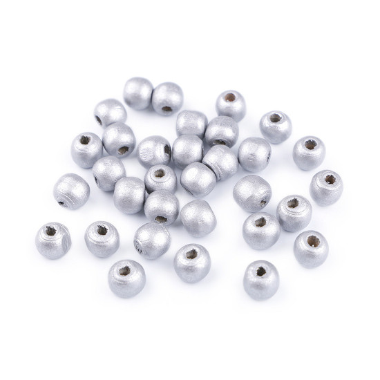 Dřevěné korálky metalické ø10 mm - Stříbrná (100 Gramy) Dřevěné korálky metalické ø10 mm - Stříbrná (100 Gramy)