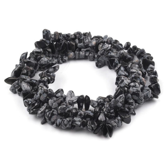 Mineral chip beads obsidian on nylon string - Obsidian flake (1 String) Mineral chip beads obsidian on nylon string - Obsidian flake (1 String)