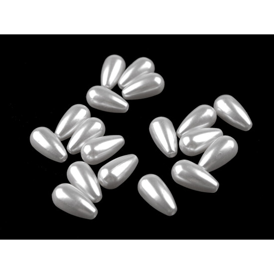 Plastic beads / faux pearls glance, drop 10x20 mm - White (100 Grams) Plastic beads / faux pearls glance, drop 10x20 mm - White (100 Grams)
