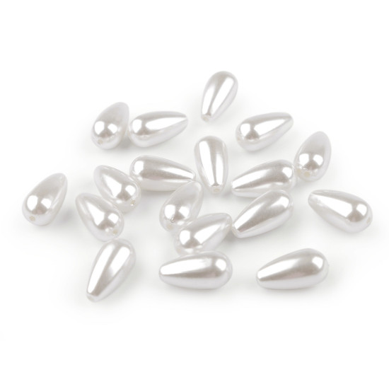 Plastic beads / faux pearls glance, drop 10x20 mm - White (100 Grams) Plastic beads / faux pearls glance, drop 10x20 mm - White (100 Grams)