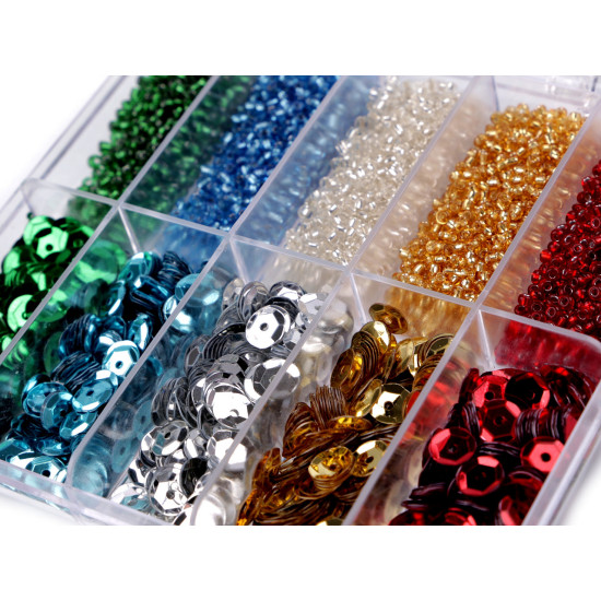 Set of seed beads and sequins in a plastic box - Mix of colours (1 Set)