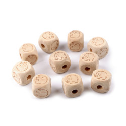 Perles en bois - dé, éléphant, cœur, étoile, 14 x 14 mm - Ivoire (10 Pièces)
