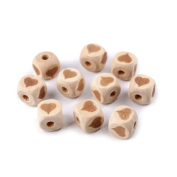 Perles en bois - dé, éléphant, cœur, étoile, 14 x 14 mm - Ivoire (10 Pièces)