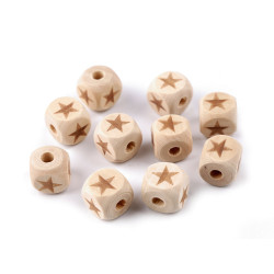 Perles en bois - dé, éléphant, cœur, étoile, 14 x 14 mm - Ivoire (10 Pièces)