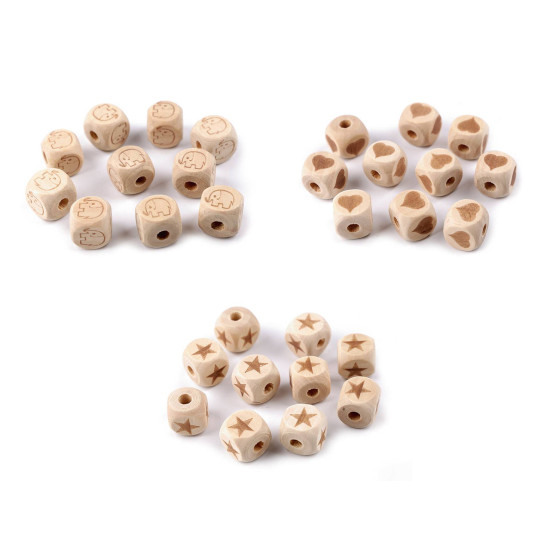 Perles en bois - dé, éléphant, cœur, étoile, 14 x 14 mm - Ivoire (10 Pièces) Perles en bois - dé, éléphant, cœur, étoile, 14 x 14 mm - Ivoire (10 Pièces)