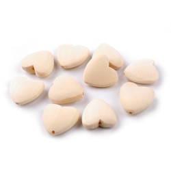 Unfinished wooden heart beads ø20 mm - Natural light (10 Pieces)