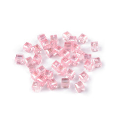 Plastic beads with ab effect 6x6 mm, cube - Light pink (10 Grams)