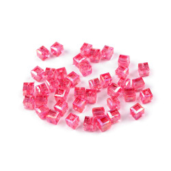 Plastic beads with ab effect 6x6 mm, cube - Pink (10 Grams)