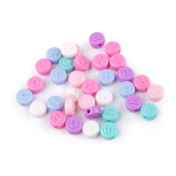 Plastic flat beads with letters ø9 mm - Mix (10 Grams)