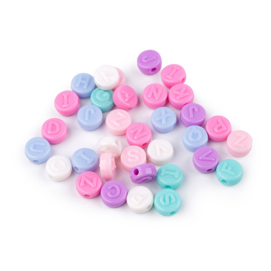 Plastic flat beads with letters ø9 mm - Mix (50 Grams) Plastic flat beads with letters ø9 mm - Mix (50 Grams)