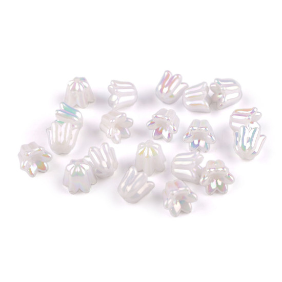 Koraliki plastikowe z efektem ab dzwoneczek 12x14 mm - Biały perłowy (200 Sztuki) Koraliki plastikowe z efektem ab dzwoneczek 12x14 mm - Biały perłowy (200 Sztuki)